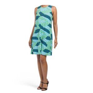 NWT ANNE KLEIN Sheath crew neck Sleeveless Tropical Blue Multi Mini Dress Size 2